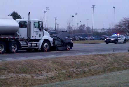 11-19-10  An accident involving a tanker truck and a passenger vehicle near Terre Haute North High School. (Photo By Kyle West, WIBQ) 