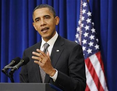U.S. President Barack Obama speaks to the press in the Eisenhower Executive Office Building near the White House in Washington November 30, 2010. REUTERS/Jason Reed
U.S. President Barack Obama speaks to the press in the Eisenhower Executive Office Building near the White House in Washington November 30, 2010. REUTERS/Jason Reed