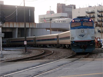 Amtrak's Hiawatha train leaving Milwaukee, WI Amtrak's Hiawatha train leaving Milwaukee, WI