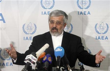 
Iran's International Atomic Energy Agency (IAEA) ambassador Ali Asghar Soltanieh briefs the media during a board of governors meeting at the UN headquarters in Vienna September 15, 2010. REUTERS/Herwig Prammer
