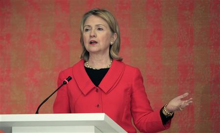 
Secretary of State Hillary Clinton speaks about Lebanon at a news conference in Doha, January 11, 2011. REUTERS/Mohammed Dabbous
