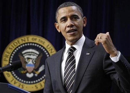 President Barack Obama delivers remarks before signing the Claims Resolution Act of 2010 at the Eisenhower Executive Office Building in Washington December 8, 2010. REUTERS/Jim Young
President Barack Obama delivers remarks before signing the Claims Resolution Act of 2010 at the Eisenhower Executive Office Building in Washington December 8, 2010. REUTERS/Jim Young