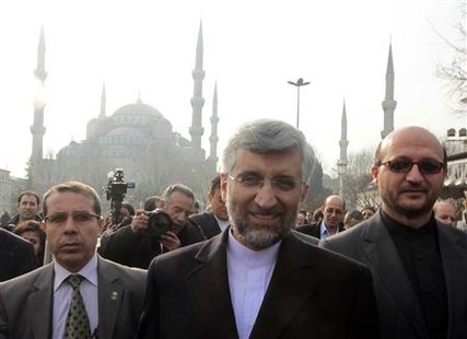 
Iran's nuclear negotiator Saeed Jalili (C) leaves after Friday prayers at the Ottoman-era Sultanahmet Mosque, also known as the Blue Mosque, in Istanbul, January 21, 2011. REUTERS/Osman Orsal
