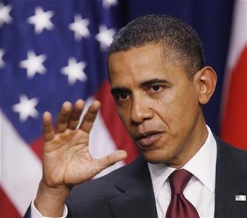
President Barack Obama talks about Egypt at a news conference in the Eisenhower Executive Office Building in Washington February 4, 2011. REUTERS/Larry Downing
