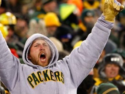 Packer fan celebrates. Packer fan celebrates.