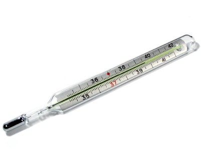 A mercury thermometer. A mercury thermometer.