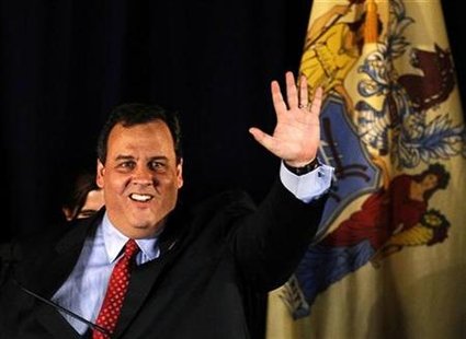 New Jersey Governor-elect Chris Christie greets supporters before delivering his victory speech at election night headquarters in Parsippany, New Jersey, in this November 3, 2009 file photo. REUTERS/Jeff Zelevansky/Files
New Jersey Governor-elect Chris Christie greets supporters before delivering his victory speech at election night headquarters in Parsippany, New Jersey, in this November 3, 2009 file photo. REUTERS/Jeff Zelevansky/Files