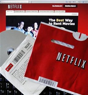 
A DVD rental from Netflix is seen against the company's website in Medford, Massachusetts in this July 25, 2008 file photo. REUTERS/Brian Snyder/Files
