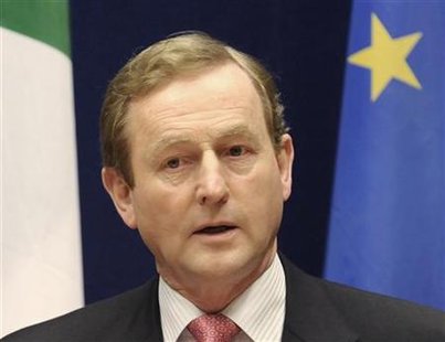 Ireland's Prime Minister Enda Kenny holds a news conference at the end of a two-day European Union leaders summit in Brussels March 25, 2011. REUTERS/Eric Vidal
Ireland's Prime Minister Enda Kenny holds a news conference at the end of a two-day European Union leaders summit in Brussels March 25, 2011. REUTERS/Eric Vidal