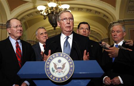 Senate minority leader Mitch McConnell makes a statement about the budget in the Capitol in Washington April 5, 2011. REUTERS/Kevin Lamarque
Senate minority leader Mitch McConnell makes a statement about the budget in the Capitol in Washington April 5, 2011. REUTERS/Kevin Lamarque