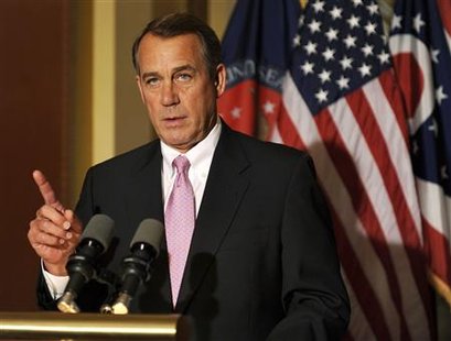House Speaker John Boehner (R-OH) make remarks to the media on Capitol Hill in Washington, DC April 8, 2011. REUTERS/Mike Theiler
House Speaker John Boehner (R-OH) make remarks to the media on Capitol Hill in Washington, DC April 8, 2011. REUTERS/Mike Theiler