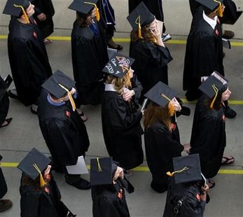 Virginia Tech students make their way to the university commencement ceremony at Lane Stadium on the campus of Virginia Tech in Blacksburg, Virginia May 11, 2007. REUTERS/Chris Keane
Virginia Tech students make their way to the university commencement ceremony at Lane Stadium on the campus of Virginia Tech in Blacksburg, Virginia May 11, 2007. REUTERS/Chris Keane