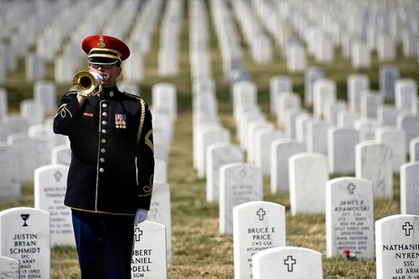 A military funeral at Arlington National Cemetery.