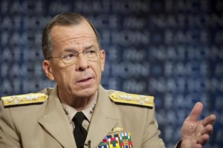 Adm. Michael Mullen, chairman of the Joint Chiefs of Staff, discusses the war in Afghanistan with Harry Smith on August 1, 2010 edition of "Face the Nation" in Washington. REUTERS/Chris Usher-CBS News/Handout
Adm. Michael Mullen, chairman of the Joint Chiefs of Staff, discusses the war in Afghanistan with Harry Smith on August 1, 2010 edition of "Face the Nation" in Washington. REUTERS/Chris Usher-CBS News/Handout