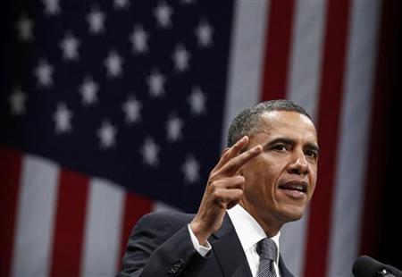 U.S. President Barack Obama speaks at a fundraiser at Nob Hill Masonic Center in San Francisco, April 20, 2011. REUTERS/Jim Young
U.S. President Barack Obama speaks at a fundraiser at Nob Hill Masonic Center in San Francisco, April 20, 2011. REUTERS/Jim Young