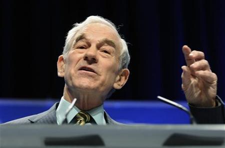 US Representative Ron Paul (R-TX) speaks at the Conservative Political Action conference (CPAC) in Washington, February 11, 2011. REUTERS/Jonathan Ernst
US Representative Ron Paul (R-TX) speaks at the Conservative Political Action conference (CPAC) in Washington, February 11, 2011. REUTERS/Jonathan Ernst