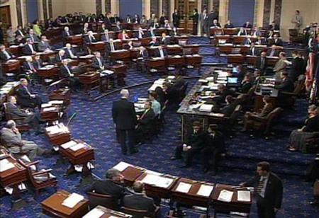 The floor of the Senate chamber is pictured in this video grab from October 1, 2008. REUTERS/U.S. Senate TV/Handout
The floor of the Senate chamber is pictured in this video grab from October 1, 2008. REUTERS/U.S. Senate TV/Handout