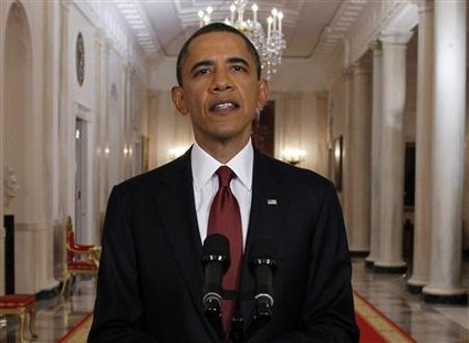 
President Barack Obama is pictured after announcing live on television the death of Osama bin Laden, from the East Room of the White House in Washington May 1, 2011. REUTERS/Jason Reed

