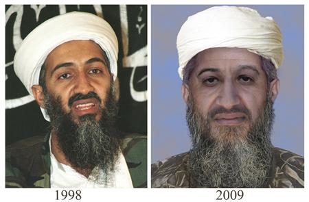 
An "age progressed" combination photo of Osama Bin Laden (Usama bin Ladin) provided by the U.S. Department of State and the FBI on January 15, 2010. The digitally enhanced pictures of Osama bin Laden shows how the al Qaeda leader might in 2009. REUTERS/U.S. State Department/Handout/Files
