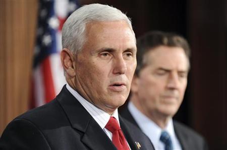 Senator Jim DeMint (R-SC) and Representative Mike Pence (R-IN) speak to reporters during a news conference about their goal of permanently extending Bush-era tax rates at the Capitol in Washington December 2, 2010. REUTERS/Jonathan Ernst
Senator Jim DeMint (R-SC) and Representative Mike Pence (R-IN) speak to reporters during a news conference about their goal of permanently extending Bush-era tax rates at the Capitol in Washington December 2, 2010. REUTERS/Jonathan Ernst