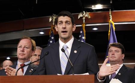 House Budget Committee Chairman Paul Ryan (R-WI) speaks at a news conference held to unveil the House Republican budget blueprint in the Capitol in Washington April 5, 2011. REUTERS/Kevin Lamarque
House Budget Committee Chairman Paul Ryan (R-WI) speaks at a news conference held to unveil the House Republican budget blueprint in the Capitol in Washington April 5, 2011. REUTERS/Kevin Lamarque