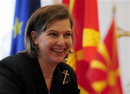 US ambassador to NATO Nuland gestures during a meeting with Macedonia's Prime Minister Gruevski in Skopje US ambassador to NATO Nuland gestures during a meeting with Macedonia's Prime Minister Gruevski in Skopje
