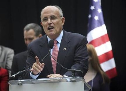 Former New York mayor Giuliani speaks during a demonstration against Iran's President Ahmadinejad's appearance at the United Nations in New Former New York mayor Giuliani speaks during a demonstration against Iran's President Ahmadinejad's appearance at the United Nations in New