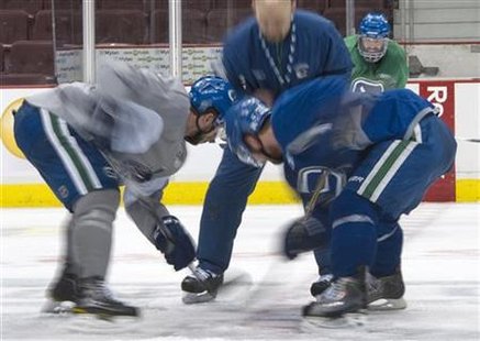 Vancouver Canucks Ballard and Hodgson prepare for Game 1 of their NHL Stanley Cup Final in Vancouver Vancouver Canucks Ballard and Hodgson prepare for Game 1 of their NHL Stanley Cup Final in Vancouver