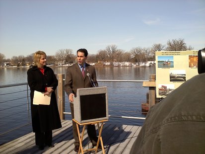 Governor Scott Walker praising the pace of the cleanup of the Lower Fox River on Thursday March 31, 2011. Governor Scott Walker praising the pace of the cleanup of the Lower Fox River on Thursday March 31, 2011.
