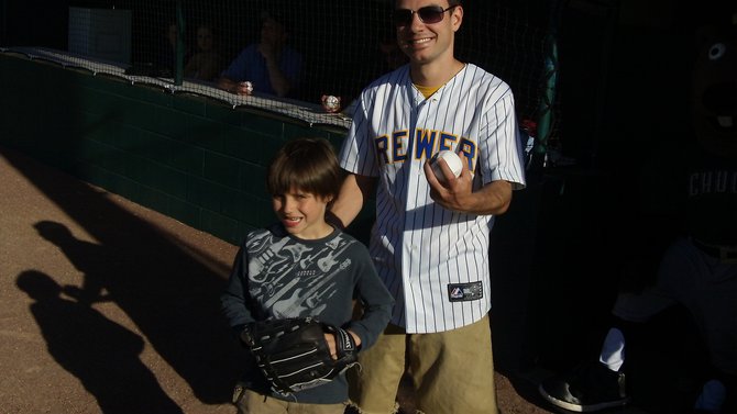 Mike Mathers throws out the first pitch at the Woodchucks opener on June 1, 2011.