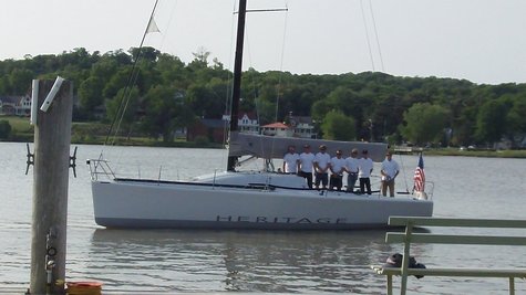 Crew members of the Heritage heads back into the Macatawa Bay Yacht Club docks following a Canada Cup training session on Lake Michigan on June 3, 2011. Crew members of the Heritage heads back into the Macatawa Bay Yacht Club docks following a Canada Cup training session on Lake Michigan on June 3, 2011.