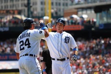 Detroit Tigers Miguel Cabrera and Brennan Boesch celebrate in a stock image from 2010. Detroit Tigers Miguel Cabrera and Brennan Boesch celebrate in a stock image from 2010.