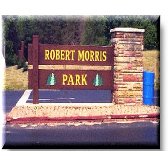 A sign welcomes visitors to Robert Morris Park in Comstock Township, Michigan.   Photo courtesy of comstockmi.com.