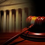 Gavel with courthouse in background graphic Gavel with courthouse in background graphic