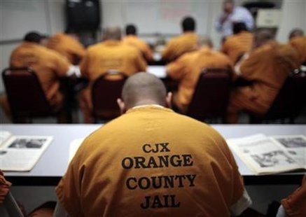 Inmates sit in a classroom at the Orange County jail in Santa Ana Inmates sit in a classroom at the Orange County jail in Santa Ana