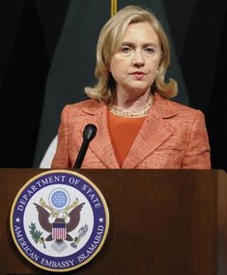 U.S. Secretary of State Hillary Clinton speaks during a news conference at the U. S. embassy in Islamabad U.S. Secretary of State Hillary Clinton speaks during a news conference at the U. S. embassy in Islamabad