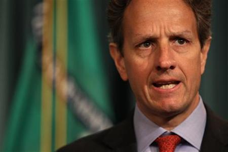 Treasury Secretary Geithner speaks at a briefing on the Social Security and Medicare Trustee reports at the Treasury Department in Washingto