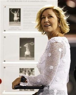 Former tennis great Evert looks on as she is honored at the Rogers Cup tennis tournament in Montreal Former tennis great Evert looks on as she is honored at the Rogers Cup tennis tournament in Montreal