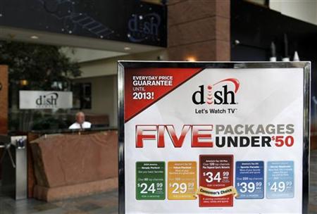 An advertising sign in the lobby of the corporate headquarters of Dish Network shows current packages in the Denver suburb of Englewood An advertising sign in the lobby of the corporate headquarters of Dish Network shows current packages in the Denver suburb of Englewood
