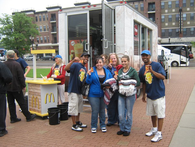 Q106 & McDonald's had a good time with you before the game, the samples of the new McCafe Mango Pineapple Real Fruit Smoothie.
