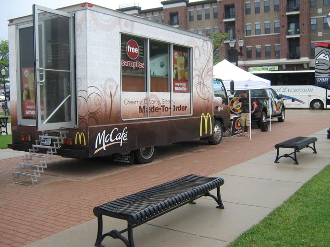 Q106 & McDonald's had a good time with you before the game, the samples of the new McCafe Mango Pineapple Real Fruit Smoothie.