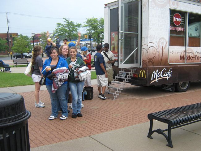 Q106 & McDonald's had a good time with you before the game, the samples of the new McCafe Mango Pineapple Real Fruit Smoothie.