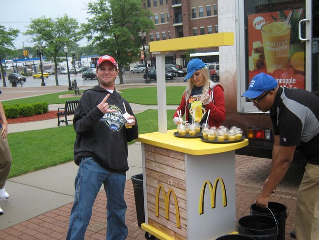 Q106 & McDonald's had a good time with you before the game, the samples of the new McCafe Mango Pineapple Real Fruit Smoothie.