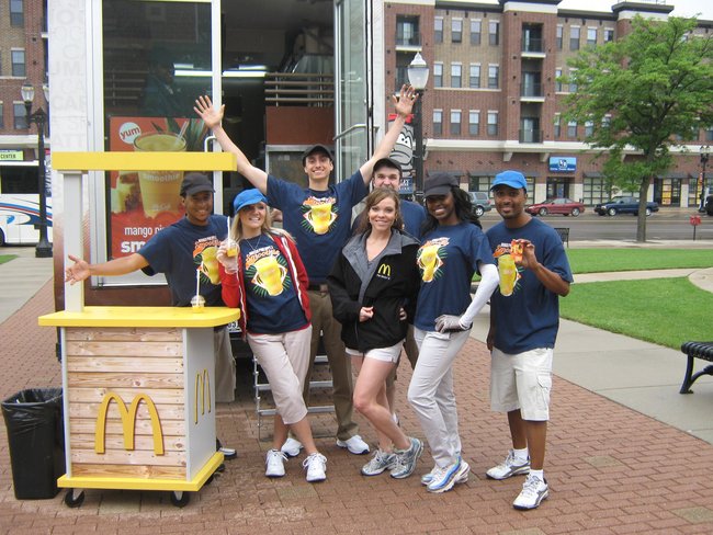 Q106 & McDonald's had a good time with you before the game, the samples of the new McCafe Mango Pineapple Real Fruit Smoothie.