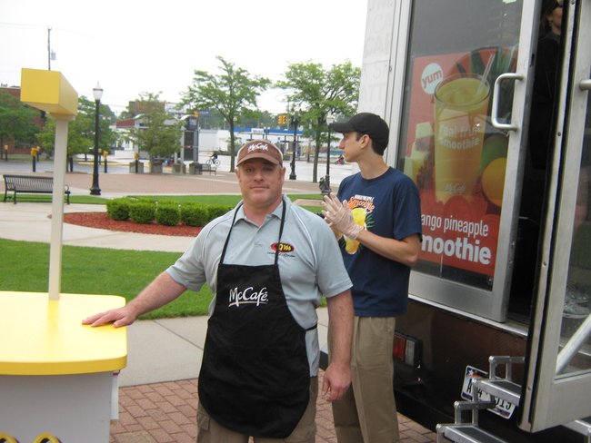 Q106 & McDonald's had a good time with you before the game, the samples of the new McCafe Mango Pineapple Real Fruit Smoothie.