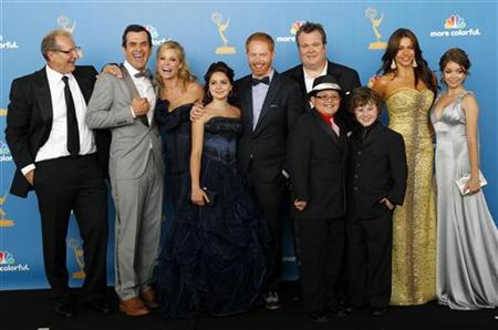 The cast of Modern Family poses backstage at the 62nd annual Primetime Emmy Awards in Los Angeles The cast of Modern Family poses backstage at the 62nd annual Primetime Emmy Awards in Los Angeles
