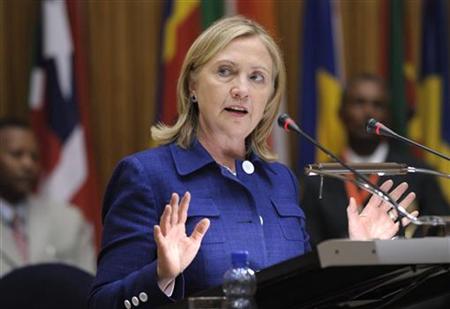 United States Secretary of State Hillary Clinton addresses the African Union Commission at the African Union Commission headquarters in Addi United States Secretary of State Hillary Clinton addresses the African Union Commission at the African Union Commission headquarters in Addi