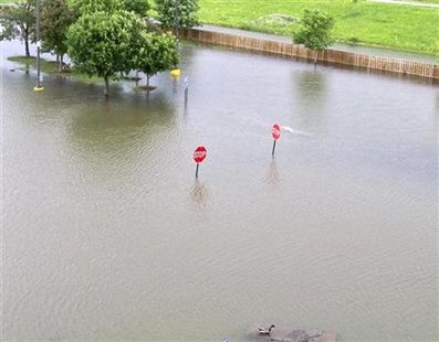 A casino parking lot is flooded in Council Bluffs, Iowa A casino parking lot is flooded in Council Bluffs, Iowa