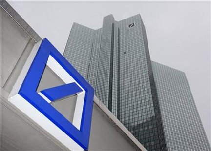 A Deutsche Bank logo is pictured in front of the Deutsche Bank headquarters in Frankfurt A Deutsche Bank logo is pictured in front of the Deutsche Bank headquarters in Frankfurt