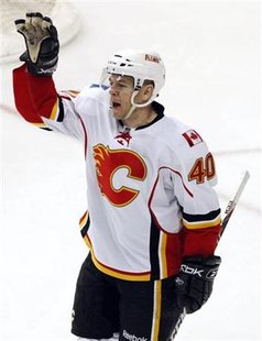 Calgary Flames' Tanguay celebrates scoring a goal past Colorado Avalanche in their NHL hockey game in Denver Calgary Flames' Tanguay celebrates scoring a goal past Colorado Avalanche in their NHL hockey game in Denver